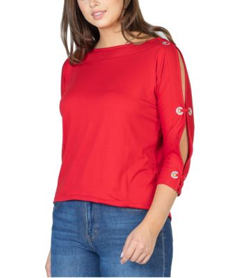 Women's Three Quarter Cold Shoulder Grommet Top