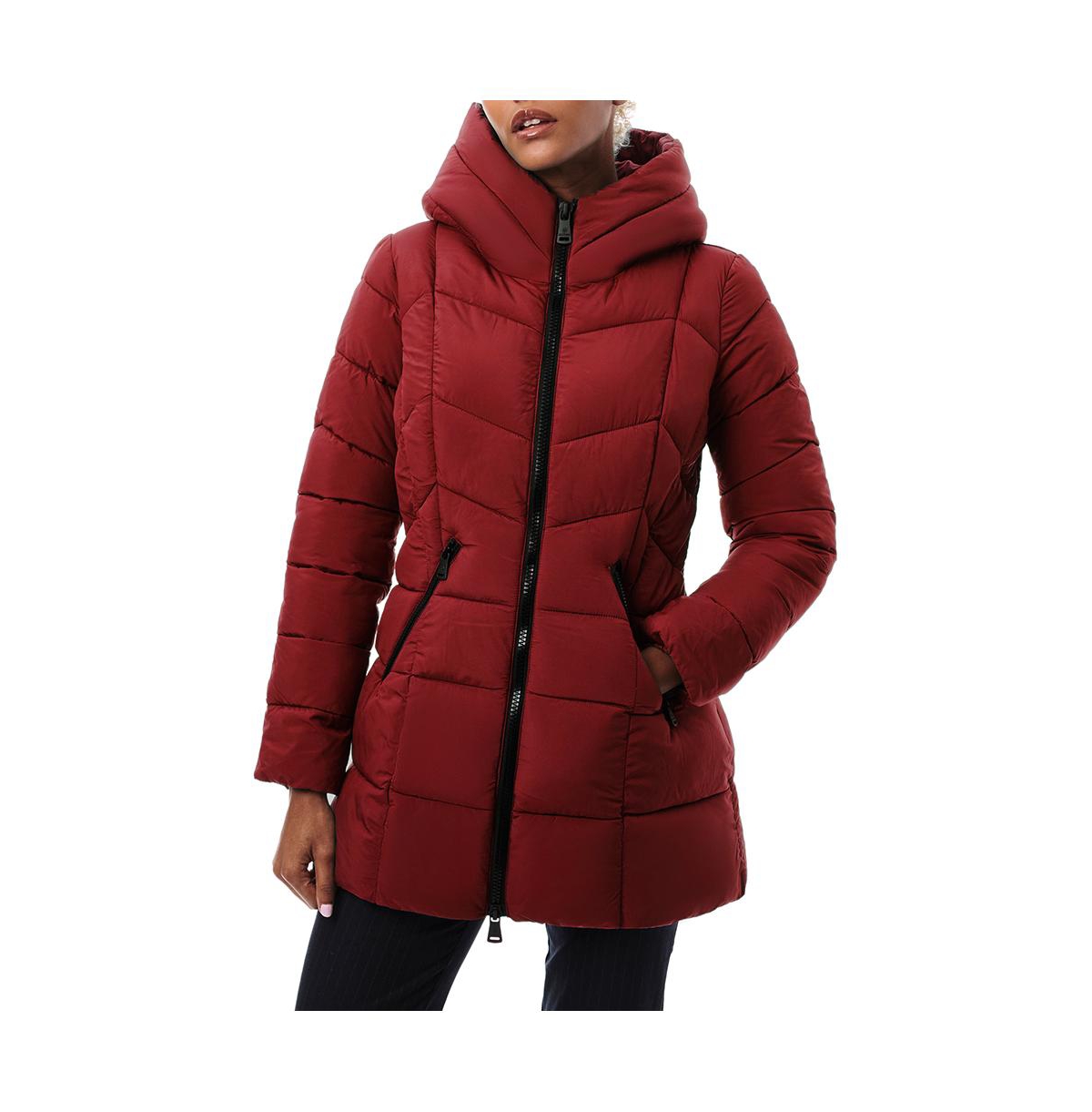 Women's Mid-Length Puffer Jacket - Redsangria