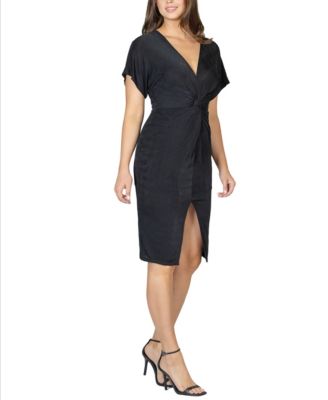 Women's Short Sleeve V-neck Twist Front Dress