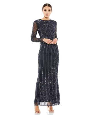 Mac Duggal Women's Women's Embellished High Neck Illusion Long Sleeve ...