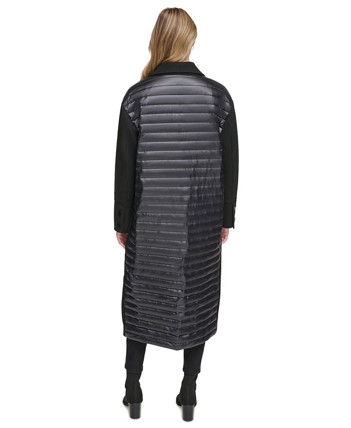 Calvin Klein Women's Long Coat With Puffer Trim Macy's