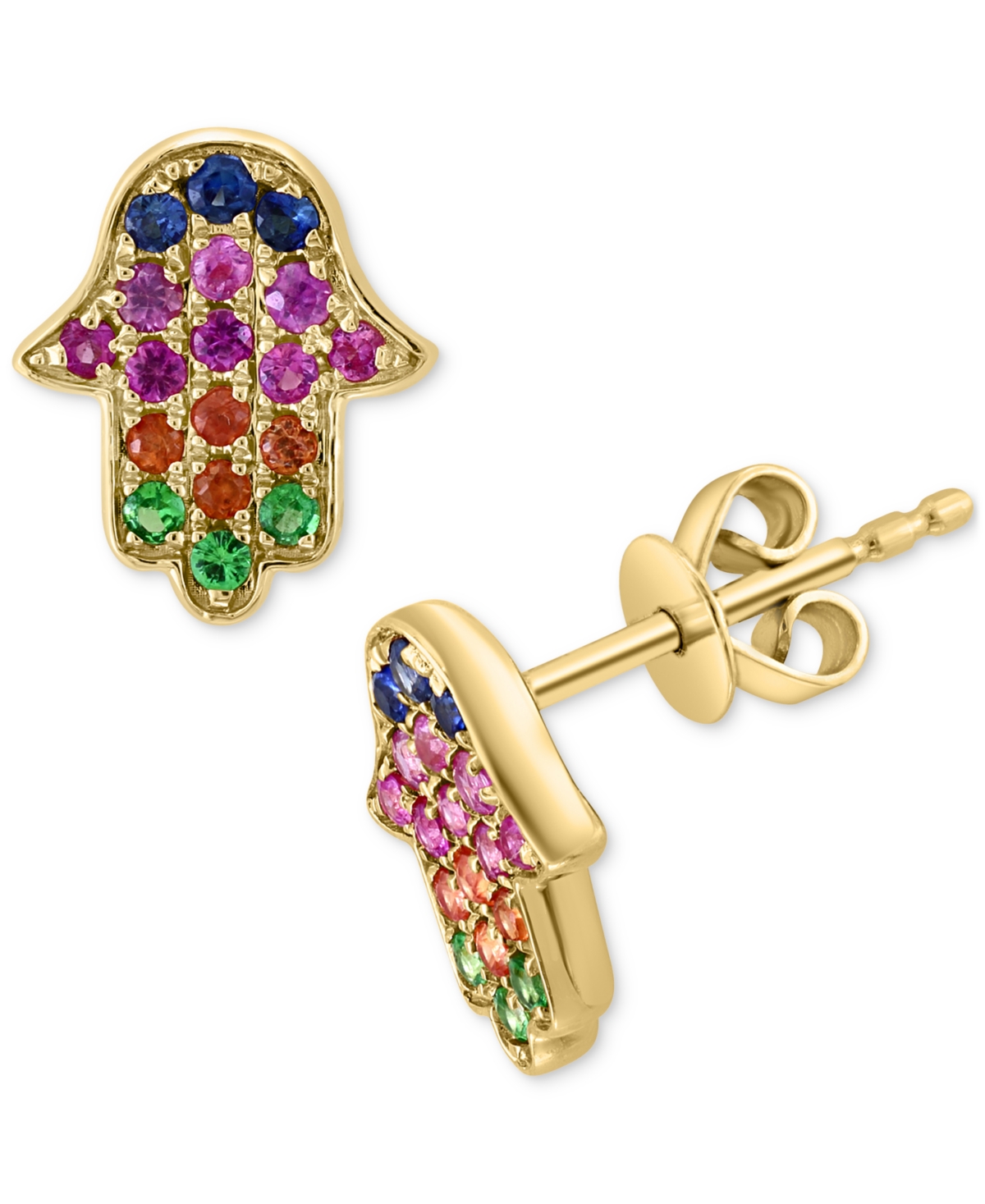 Effy Collection Effy Multi-gemstone Hamsa Hand Stud Earrings (1/3 Ct. T.w.) In 14k Gold-plated Sterling Silver In K Gold Over Sterling Silver