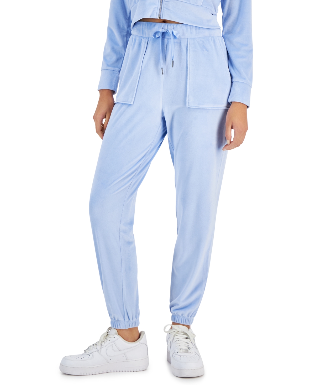 Juniors' High-Rise Pull-On Velour Joggers - Chambray Blue