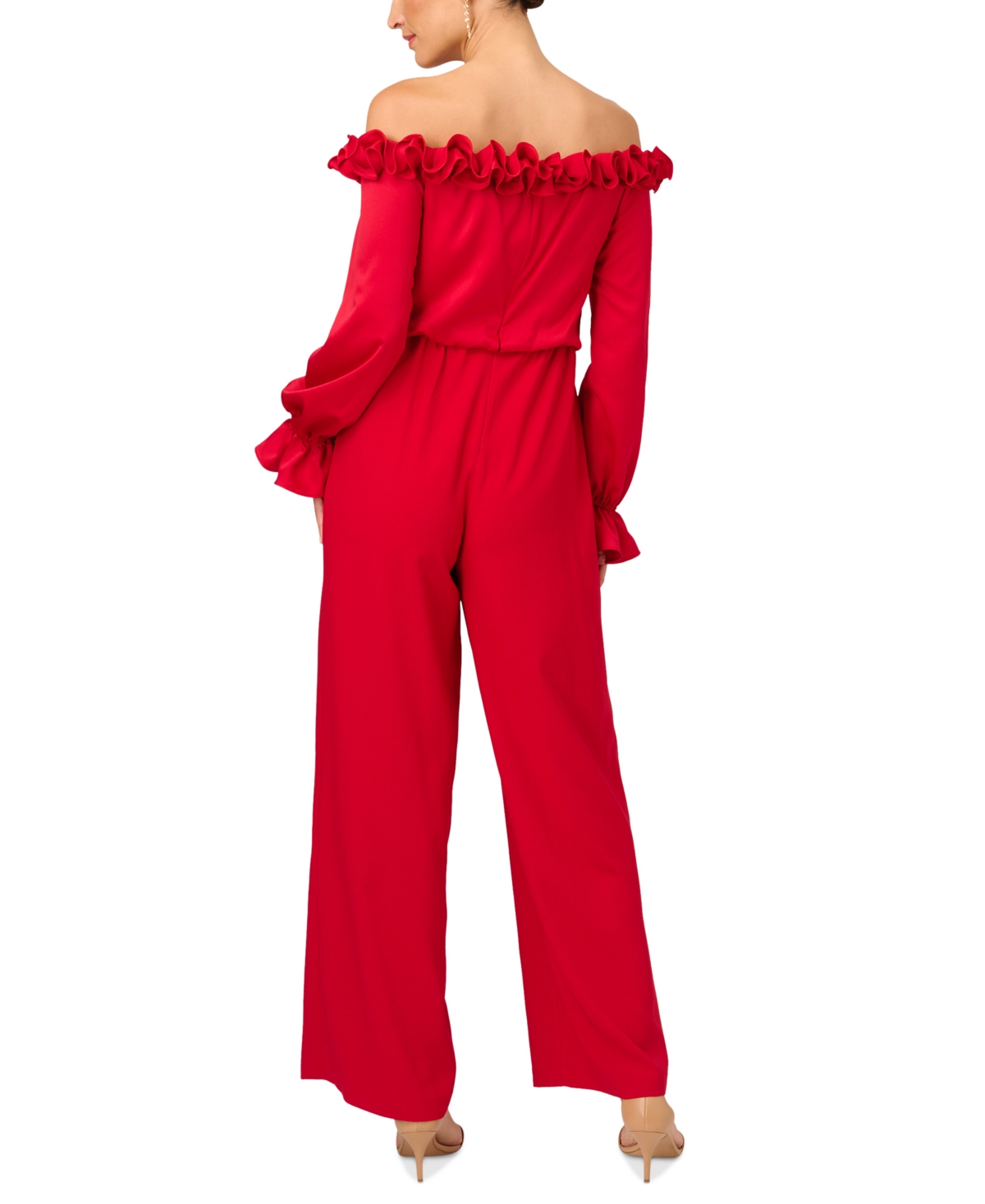 Shop Adrianna Papell Women's Off-the-shoulder Satin Jumpsuit In Hot Ruby