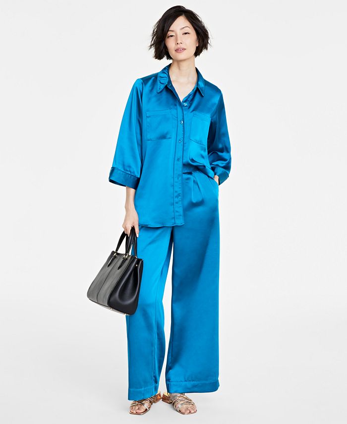 On 34th Women's Satin Pajama Top & Wide-Leg Pajama Pants, Created for ...