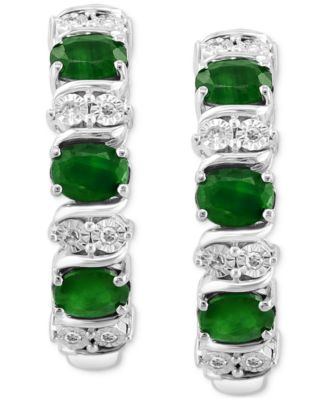 EFFY&reg; Emerald (1-1/6 ct. t.w.) & Diamond (1/20 ct. t.w.) Extra Small Hoop Earrings in Sterling Silver, 0.33" (Also available in Ruby and Sapphire)