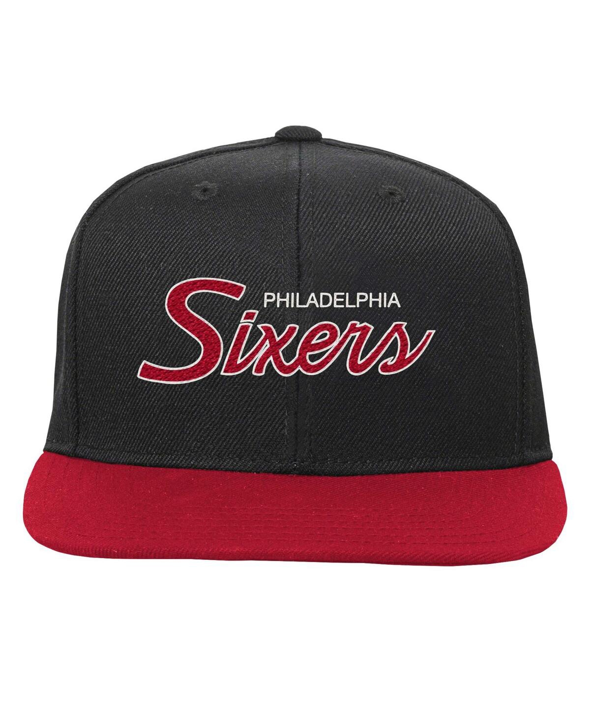 Mitchell & Ness Big Boys And Girls  Black Philadelphia 76ers Team Script Snapback Hat In Black
