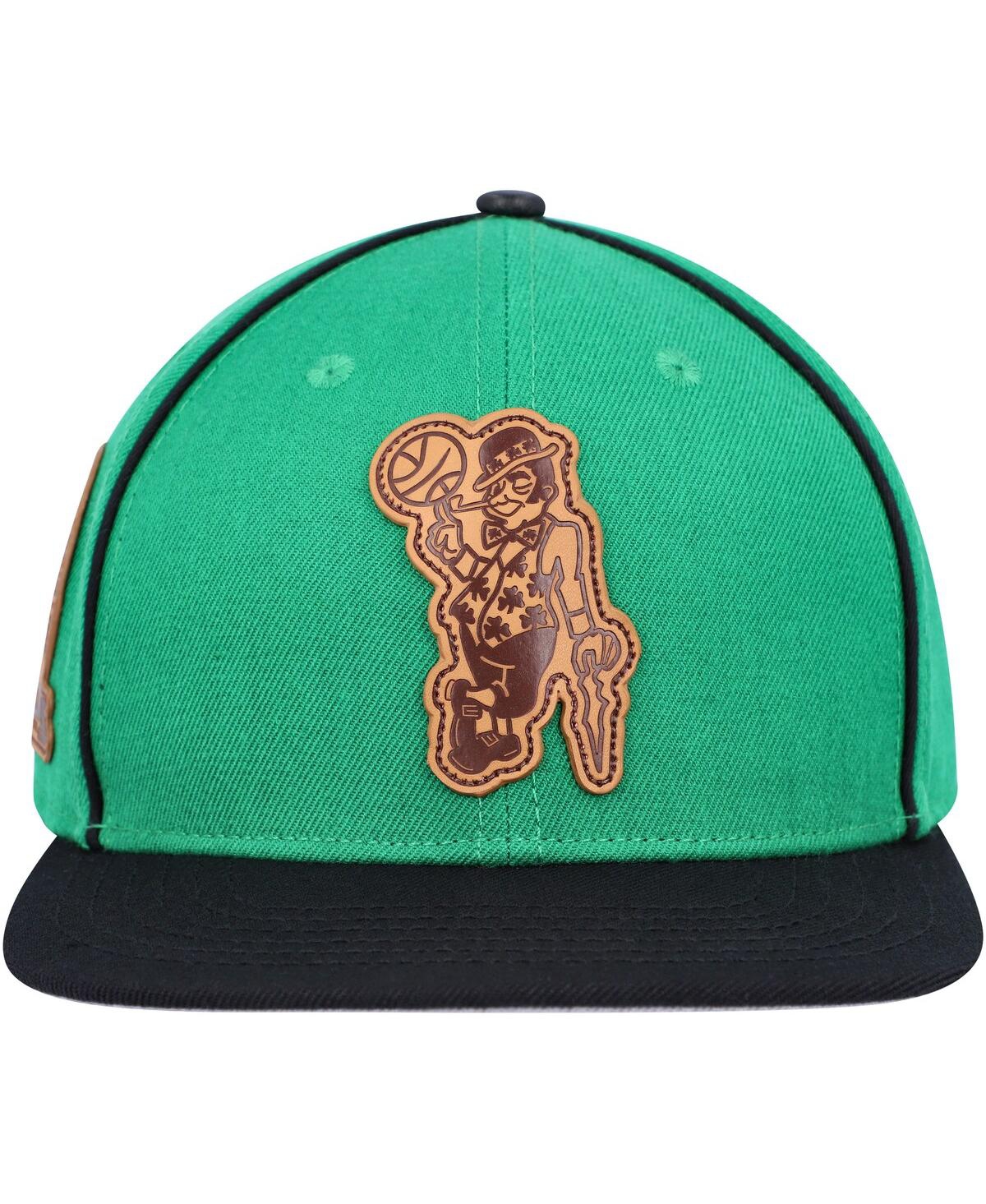 Shop Pro Standard Men's  Kelly Green, Black Boston Celtics Heritage Leather Patch Snapback Hat In Kelly Green,black