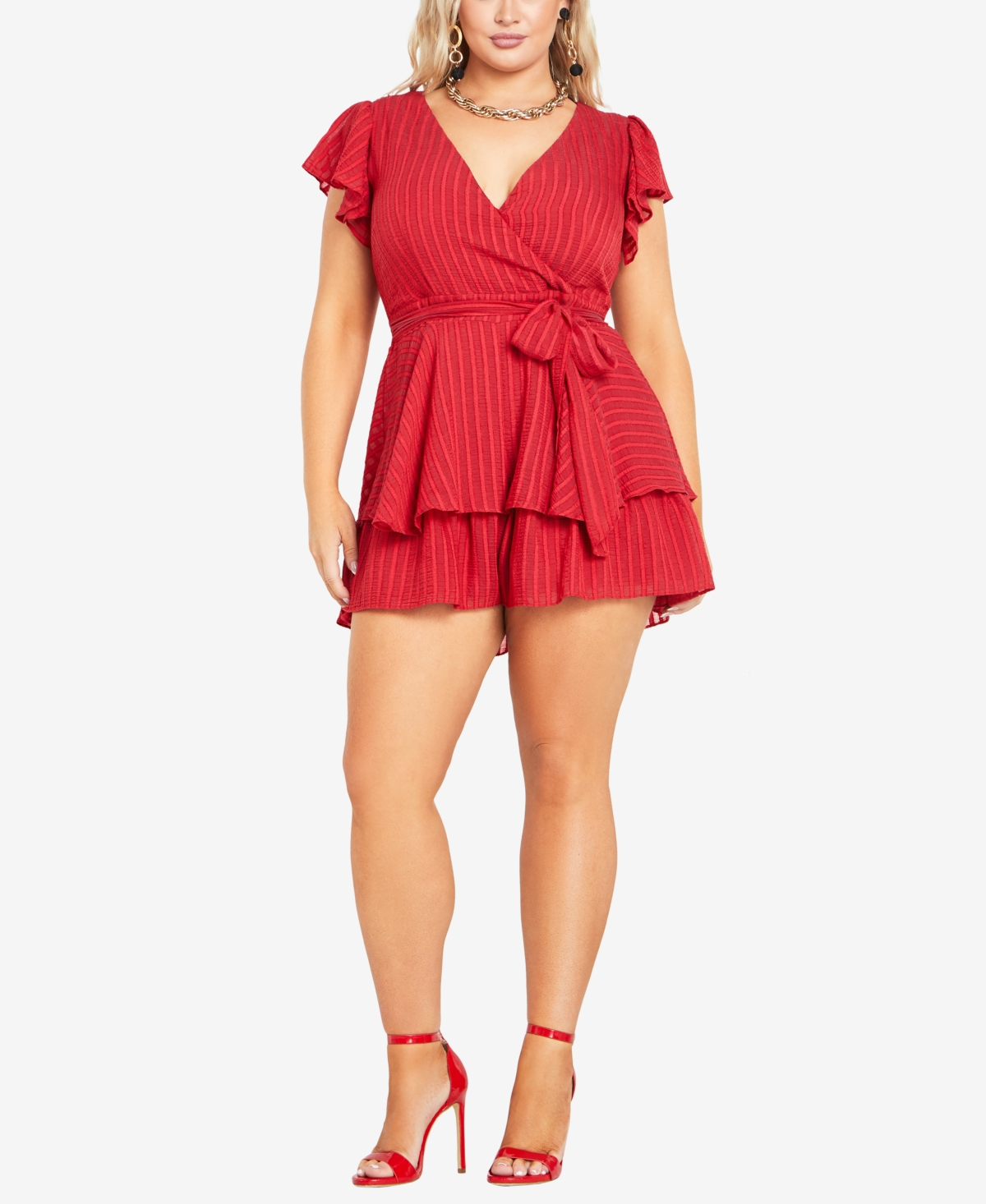 Plus Size First Date Frilled Romper - Love Red