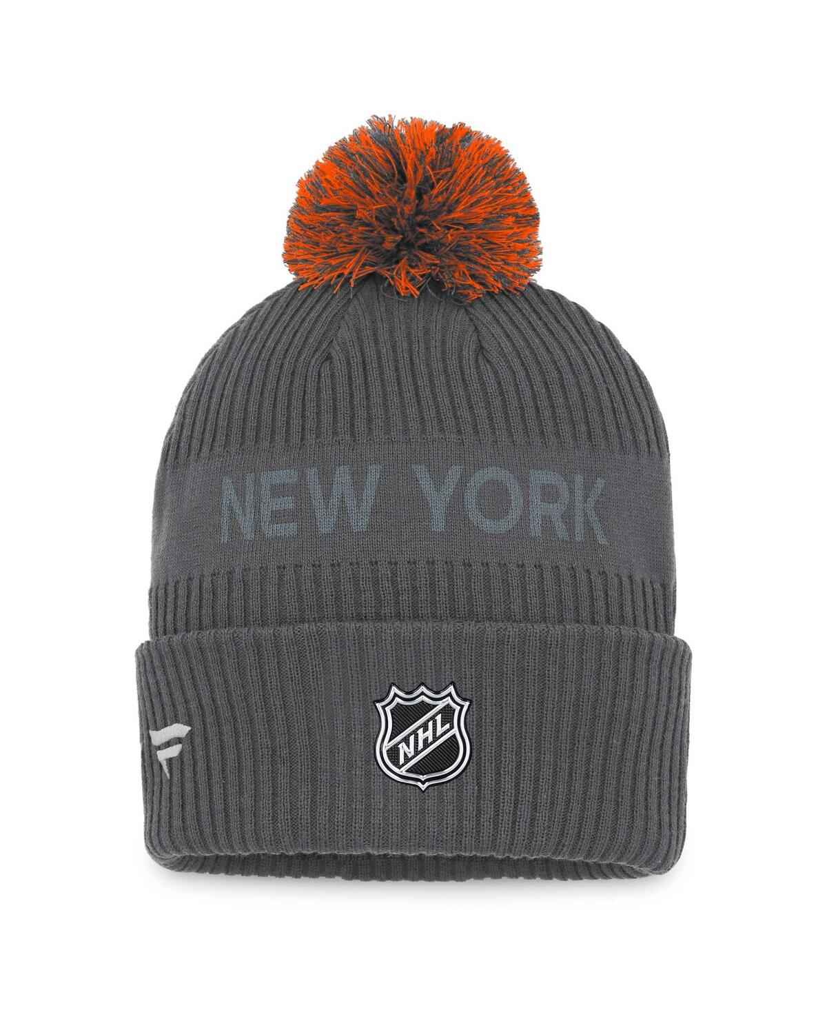 Shop Fanatics Men's  Charcoal New York Islanders Authentic Pro Home Ice Cuffed Knit Hat With Pom