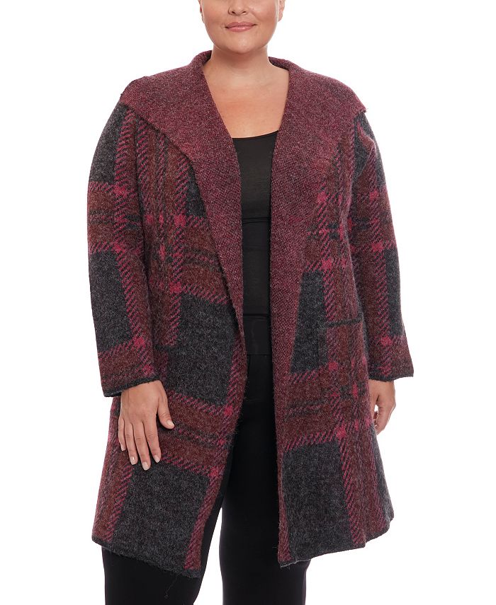Long Fuzzy Plaid Collared Coatigan