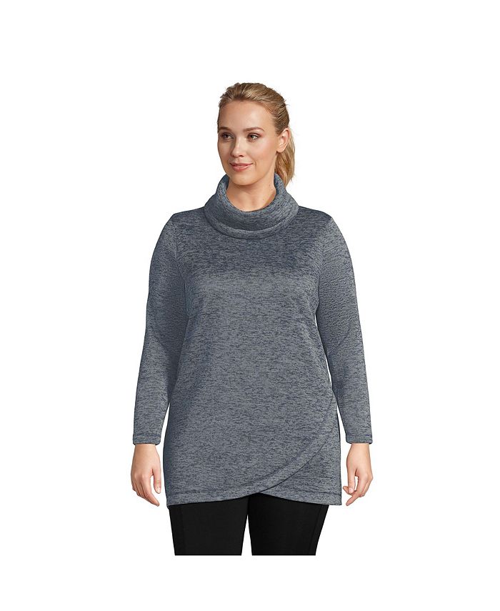 Lands' End Women's Plus Size Sweater Fleece Tunic Cowl Neck Pullover