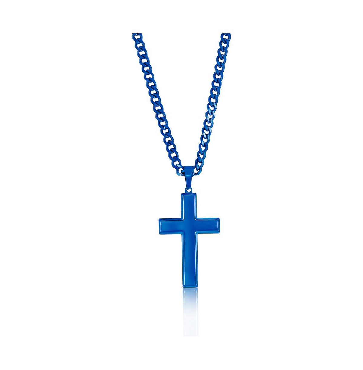 Stainless Steel Polished Cross Necklace - Blue