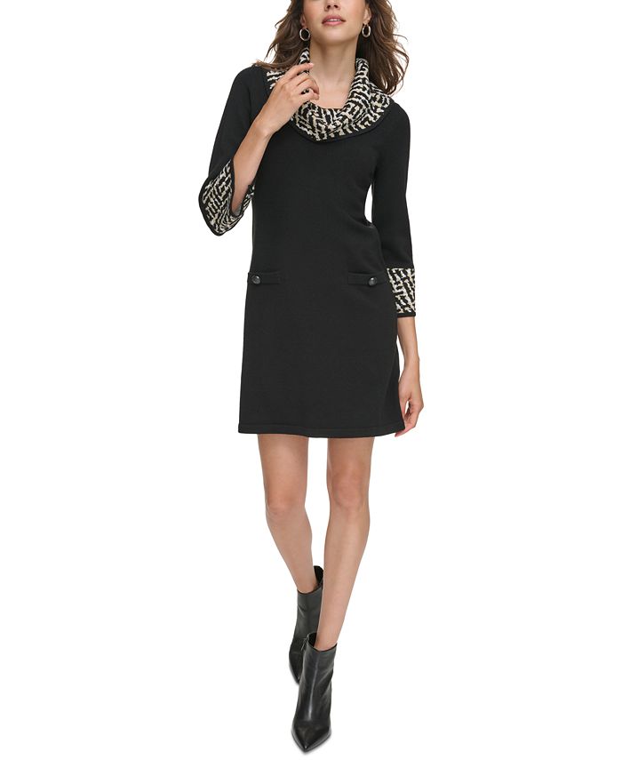 Jessica Howard Women's Contrast Cowlneck Sweater Dress - Macy's