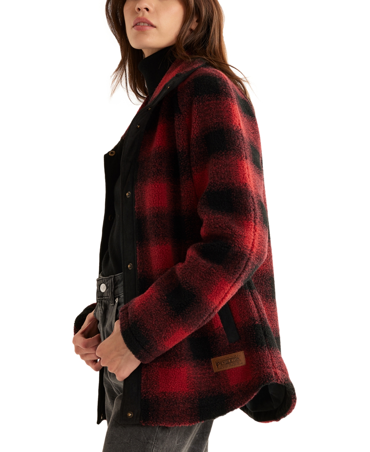 Shop Pendleton Women's Windom Stand-collar Plaid Jacket In Red Buffalo