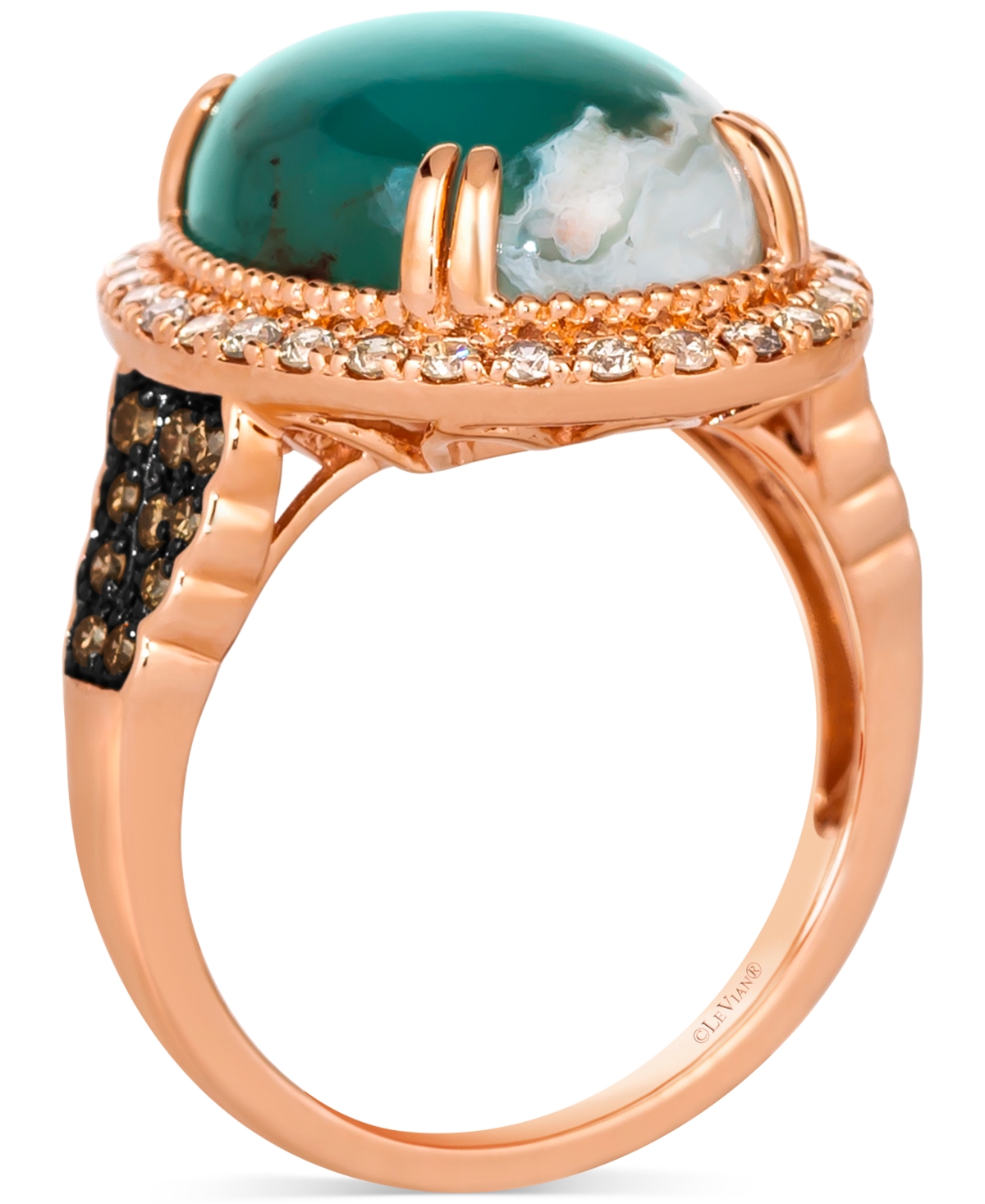 Le Vian Peacock Aquaprase (7-3/4 ct. t.w.) & Diamond (1/2 ct. t.w.) Halo Statement Ring in 14k Strawberry Gold - 14K Strawberry Gold Ring