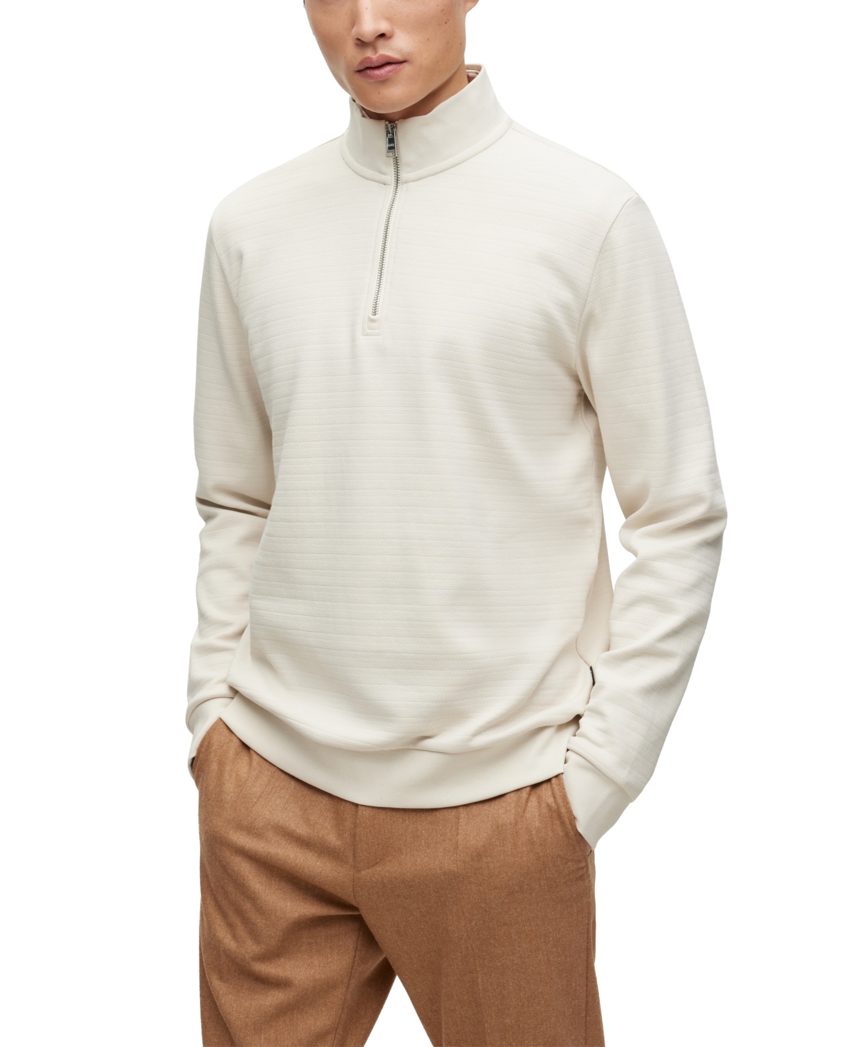 Hugo Boss Boss By Men s Jacquard Zip neck Sweatshirt In Open White