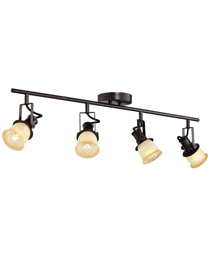 Tack Light Fixtue - 4 Head Adjustable Lights, Ambe Glass Shades Bronze Modern Monorail Kitchens Bedrooms Living Rooms Dining Rooms 34 Wide 9 High%2f5979786111