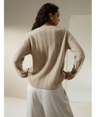 Women's Semi-Sheer Cashmere Cable-knit Sweater