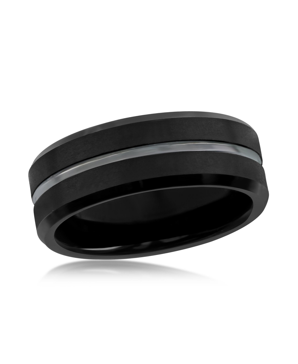Matte & Polished Black Tungsten Ring - Black