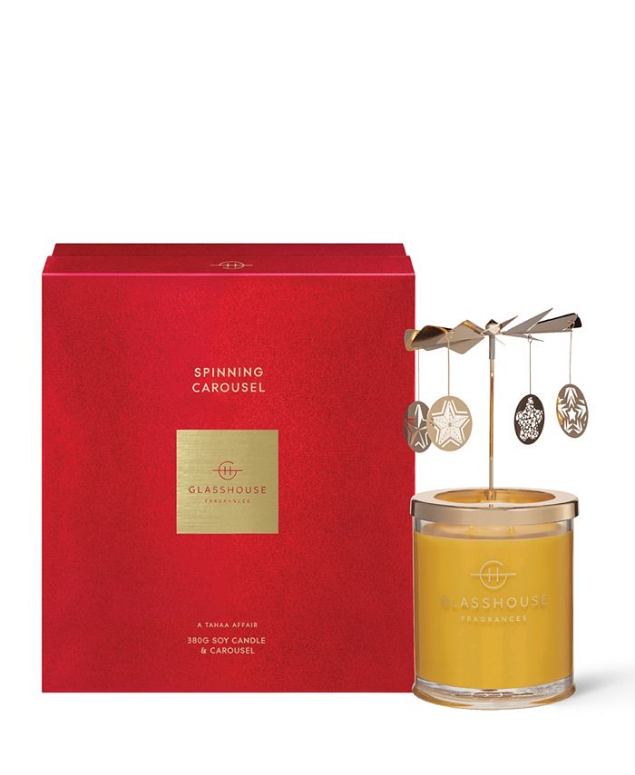 Glasshouse Fragrances Christmas A Tahaa Affair Candle with Spinning Carousel Gift Set