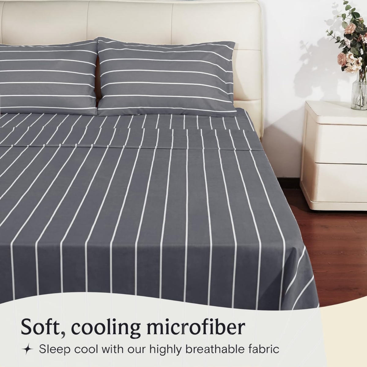 LuxClub 6 Pc Striped Rayon From Bamboo Solid Performance Sheet Set - Striped - light grey
