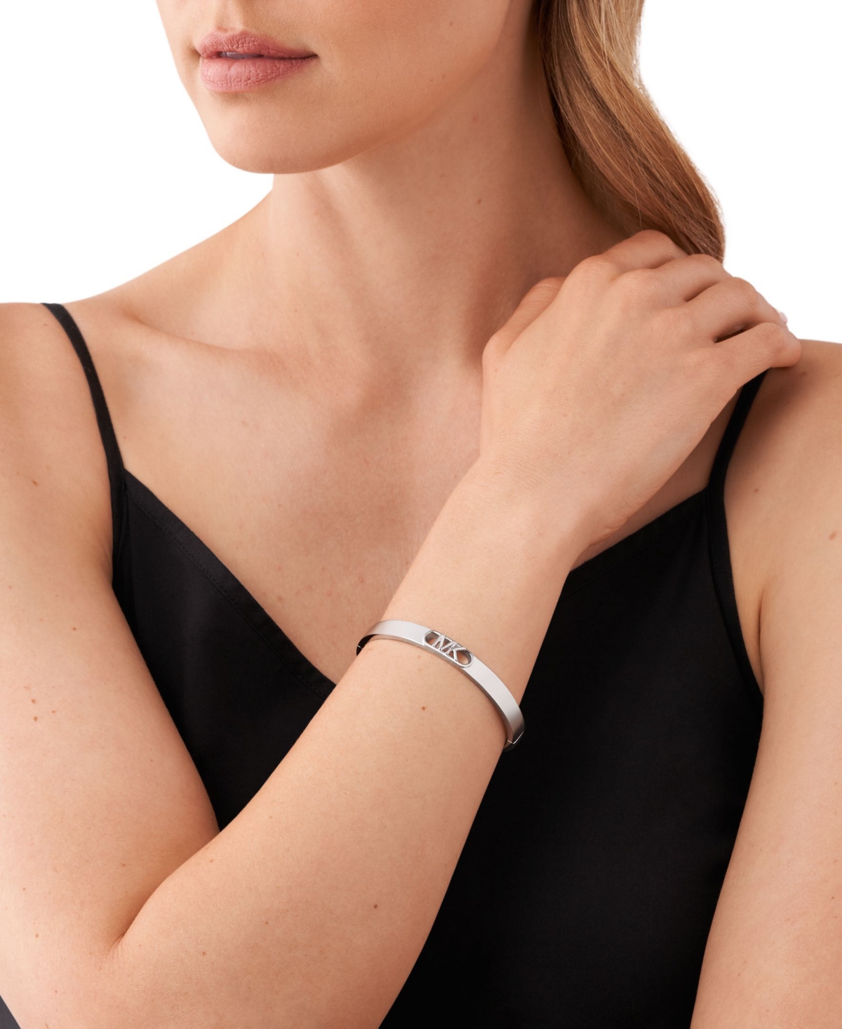 Shop Michael Kors Plated Empire Link Bangle Bracelet In Silver