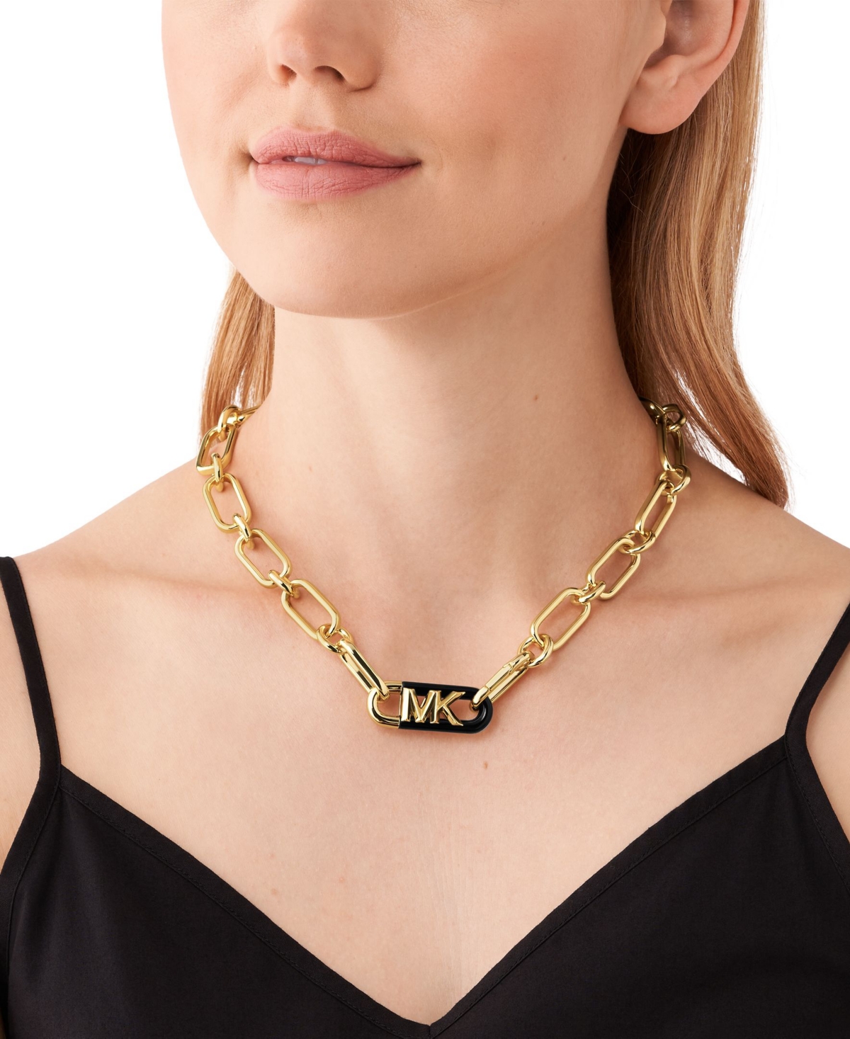 Shop Michael Kors 14k Gold Plated Black Empire Link Chain Necklace