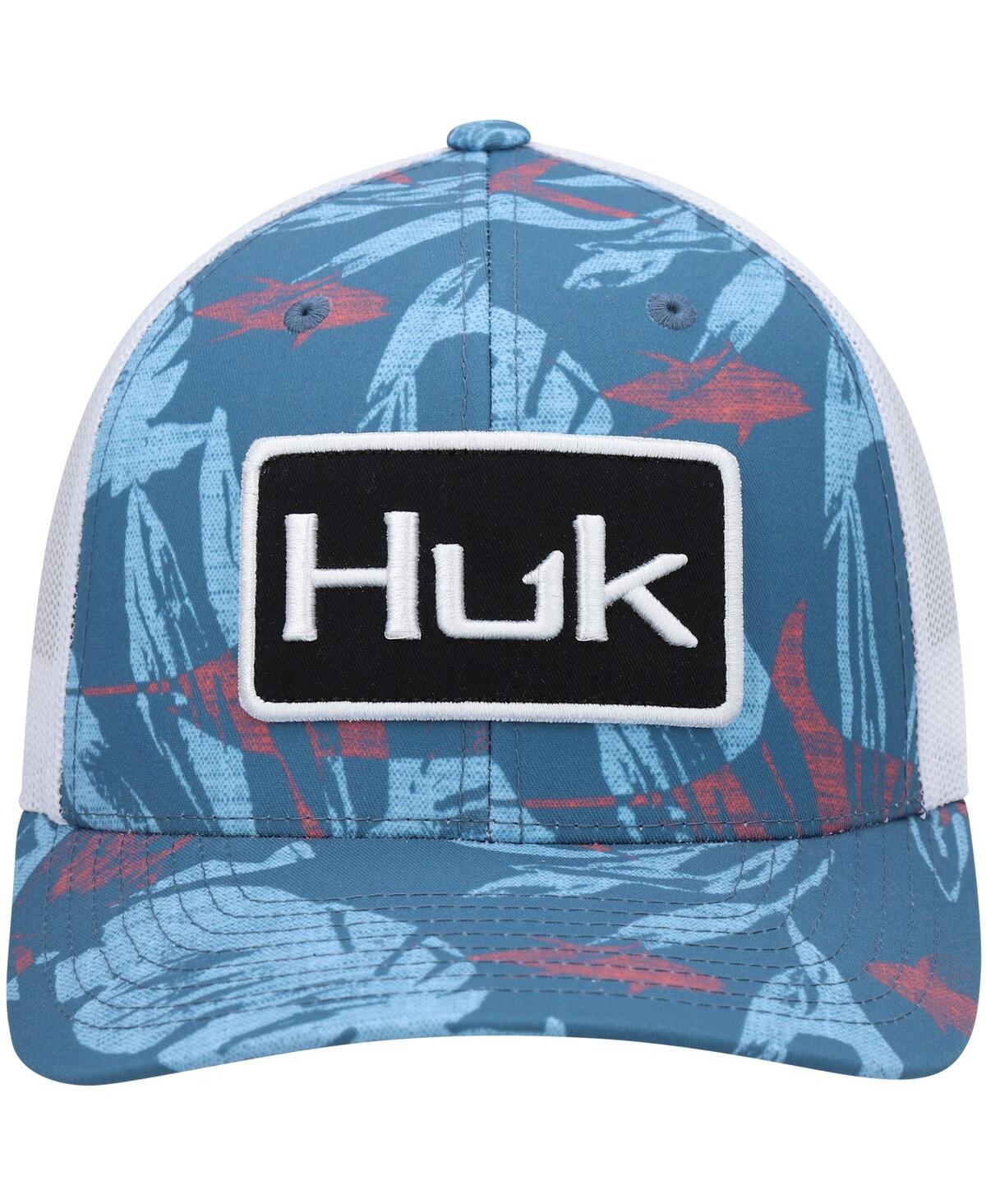 Shop Huk Men's  Blue Ocean Palm Trucker Logo Snapback Hat
