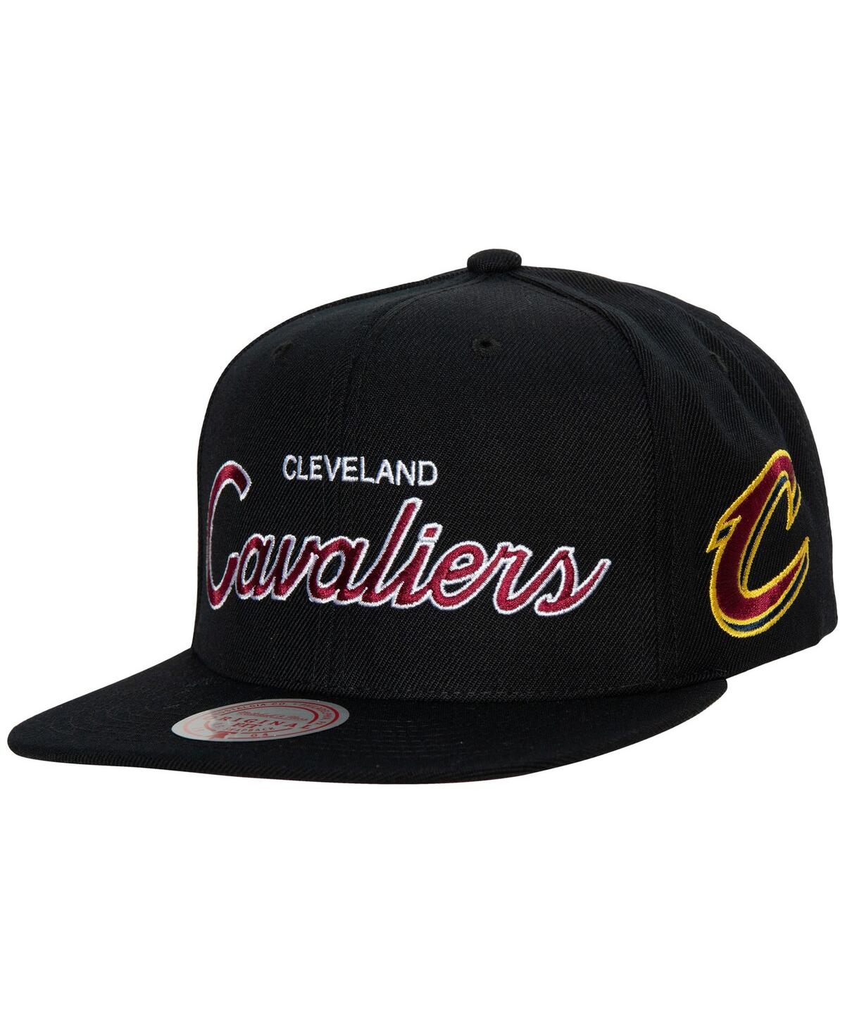 Mitchell & Ness Men's  Black Cleveland Cavaliers Hardwood Classics Script 2.0 Snapback Hat