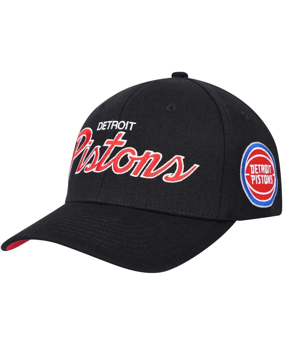 Shop Mitchell & Ness Men's  Black Detroit Pistons Mvp Team Script 2.0 Stretch Snapback Hat