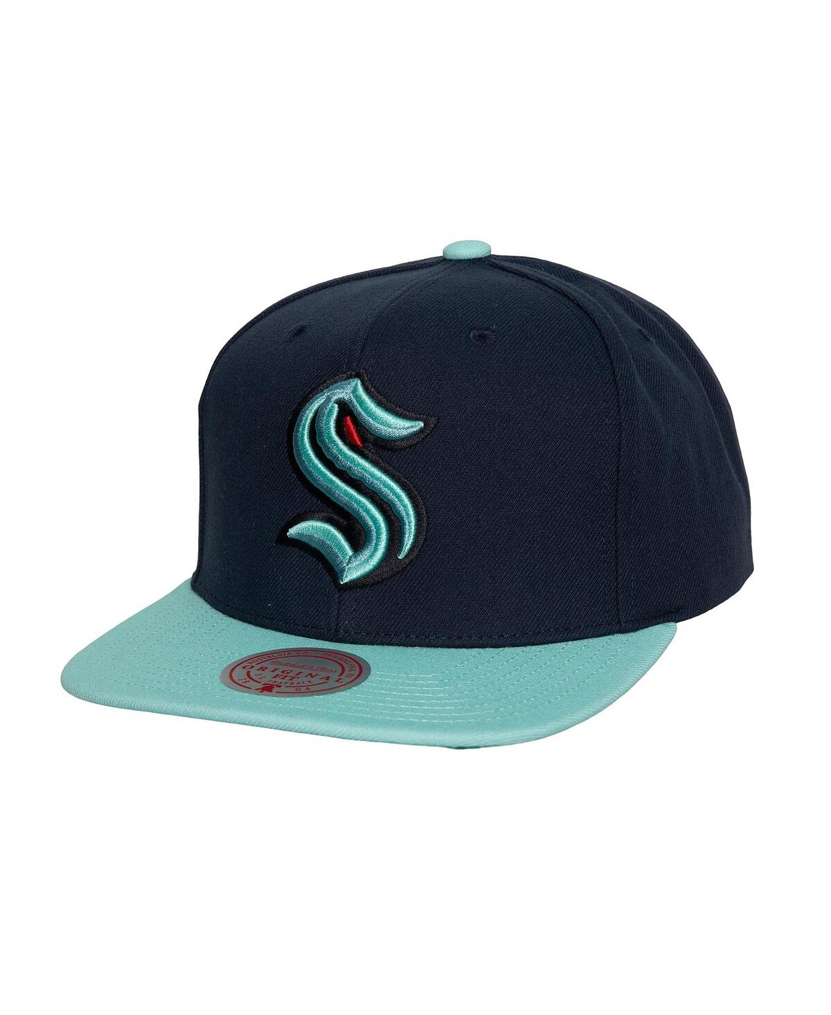 Shop Mitchell & Ness Men's  Navy Seattle Kraken Core Team Ground 2.0 Snapback Hat