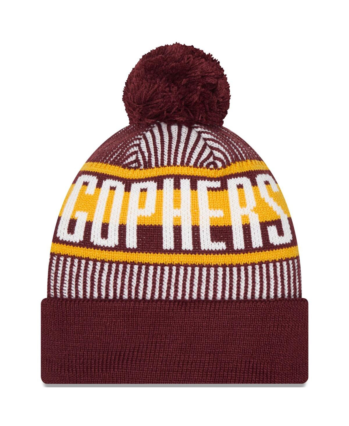 Shop New Era Men's  Maroon Minnesota Golden Gophers Logo Striped Cuff Knit Hat With Pom