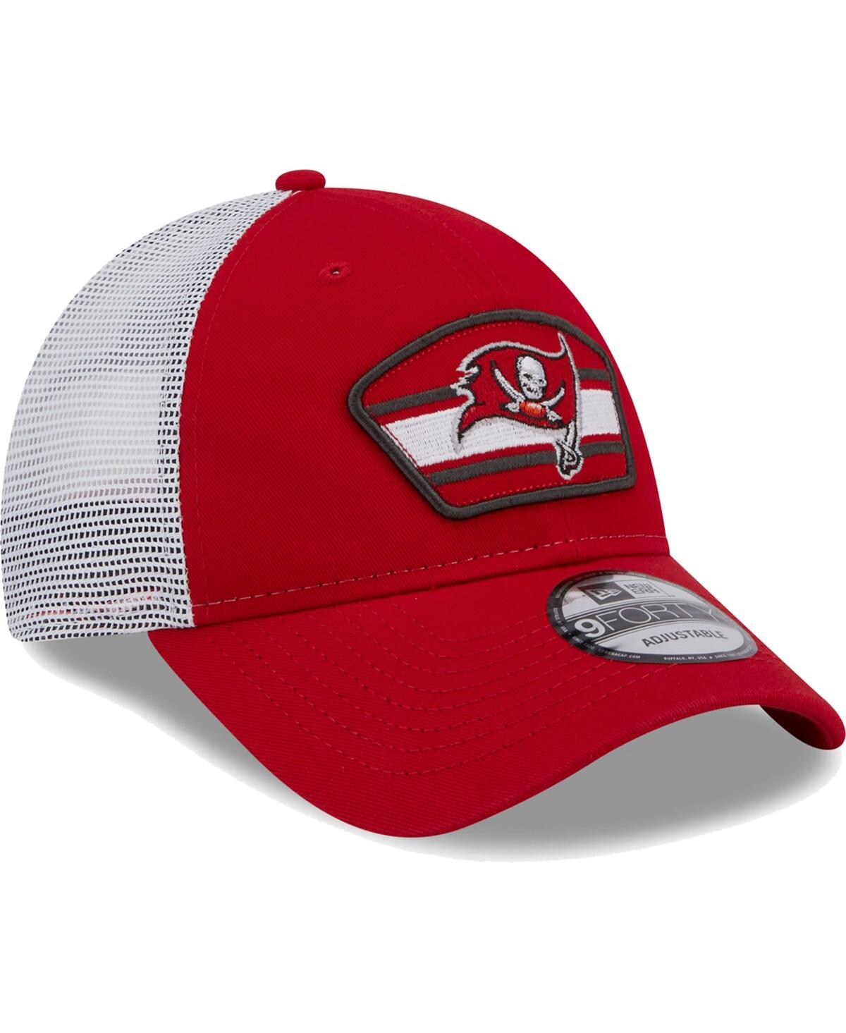 New Era Men's  Red, White Tampa Bay Buccaneers Logo Patch Trucker 9forty Snapback Hat In Red,white