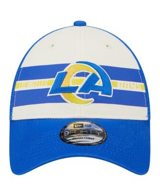 Men's Cream, Royal Los Angeles Rams Team Stripe Trucker 9FORTY Snapback Hat