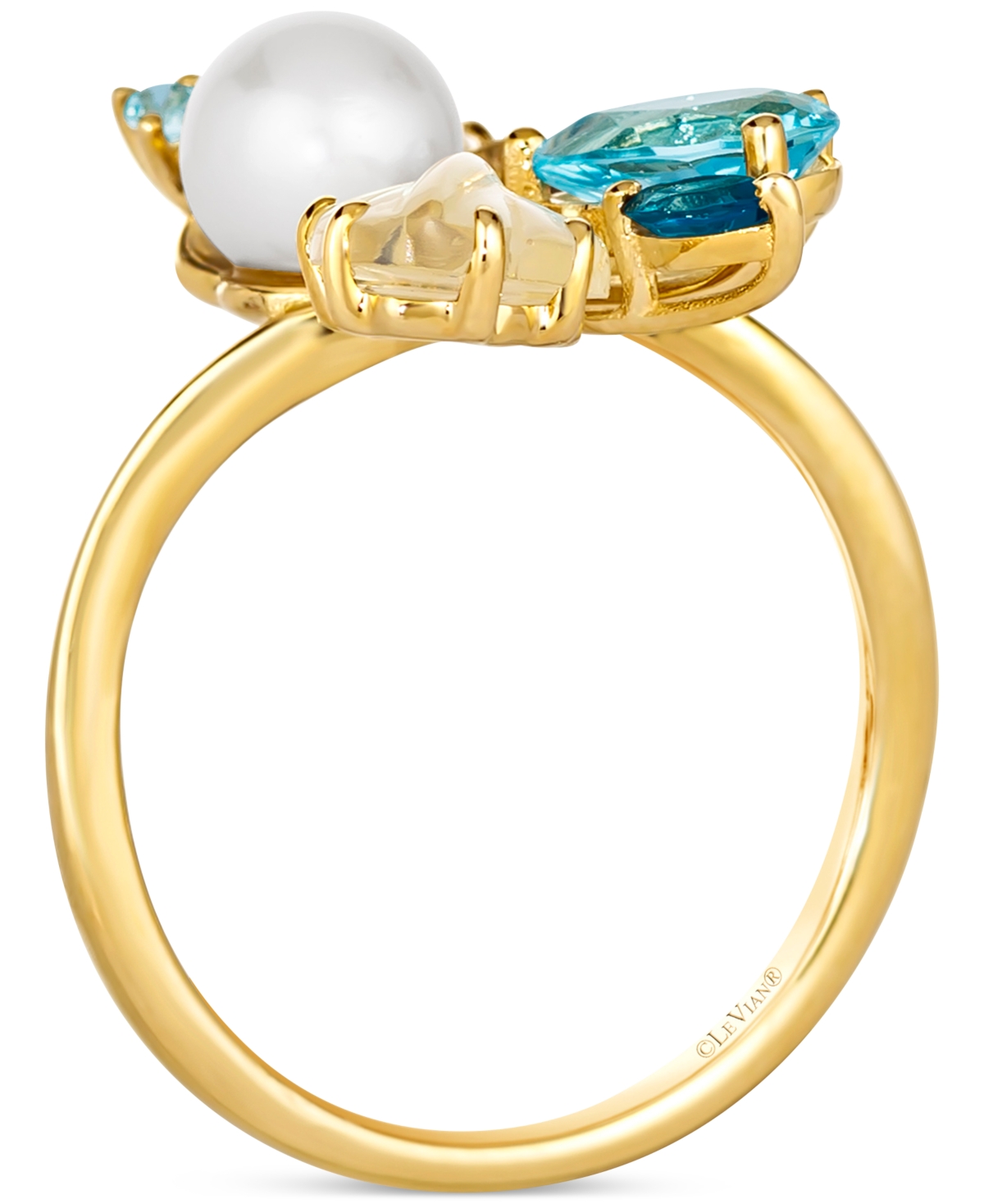 Le Vian Ombre Multi-Gemstone (2-1/3 ct. t.w.), Vanilla Pearl (6mm), & Vanilla Diamond Ring in 14k Gold - 14K Honey Gold Ring