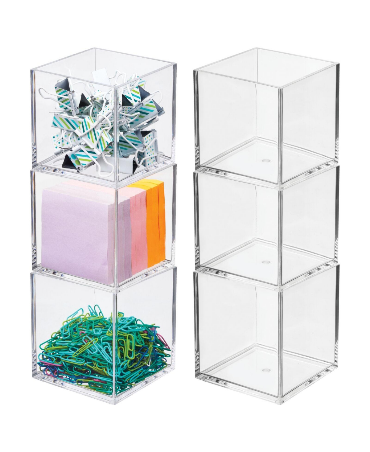 mDesign Wide Plastic Stackable Glasses Organizer Box, 2 Drawers, 2 Pack, Clear