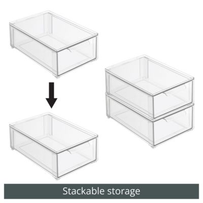 Plastic Stackable Kitchen Storage Organizer with Drawer - 4 Pack, Clear, USA Made