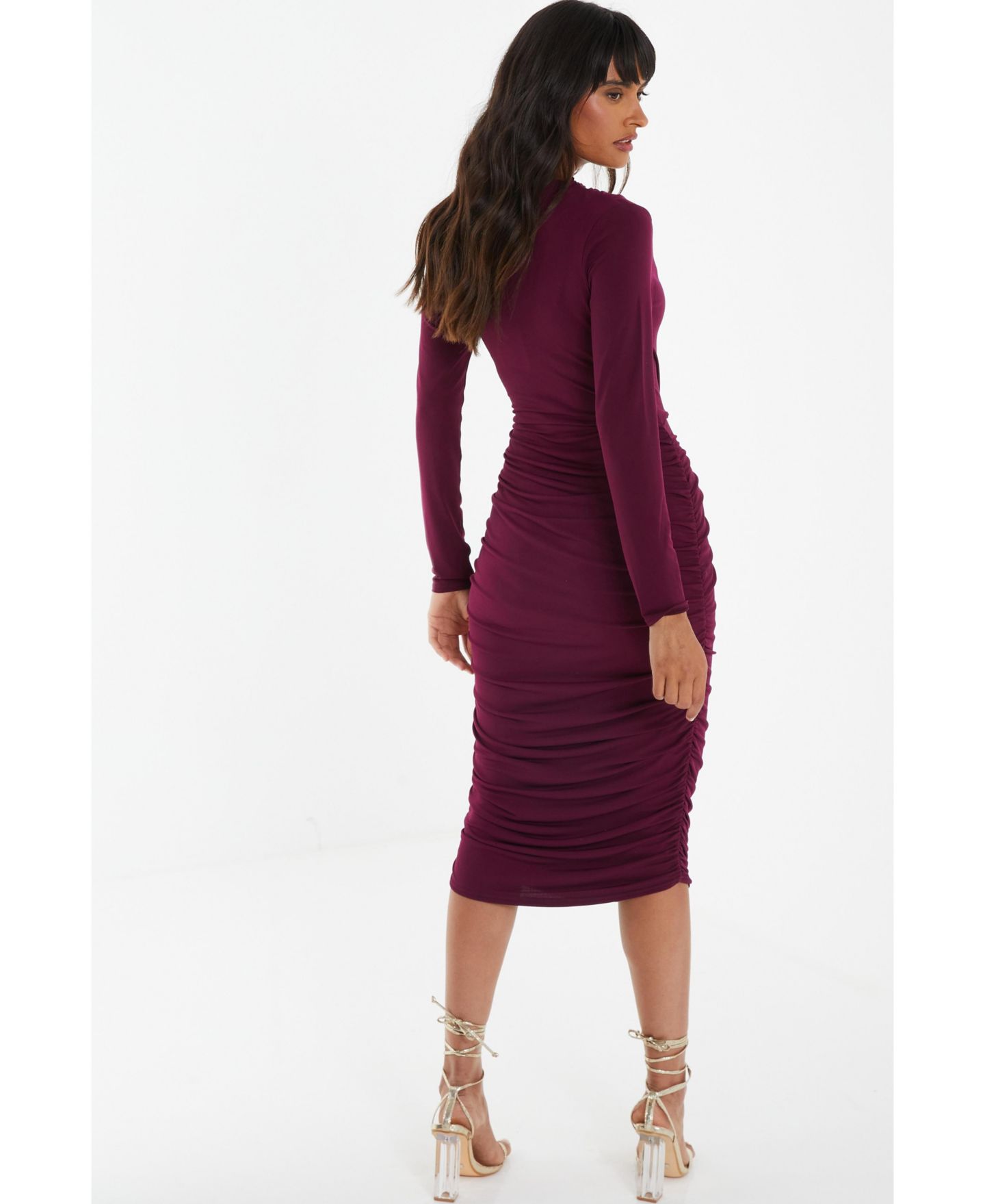 Женское платье QUIZ High Neck Long Sleeve Midi, цвет: Фиолетовый — фото 3