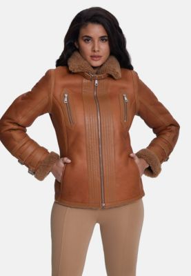 Women's Fashion Jacket, Silky Brick With Camel Curly Wool