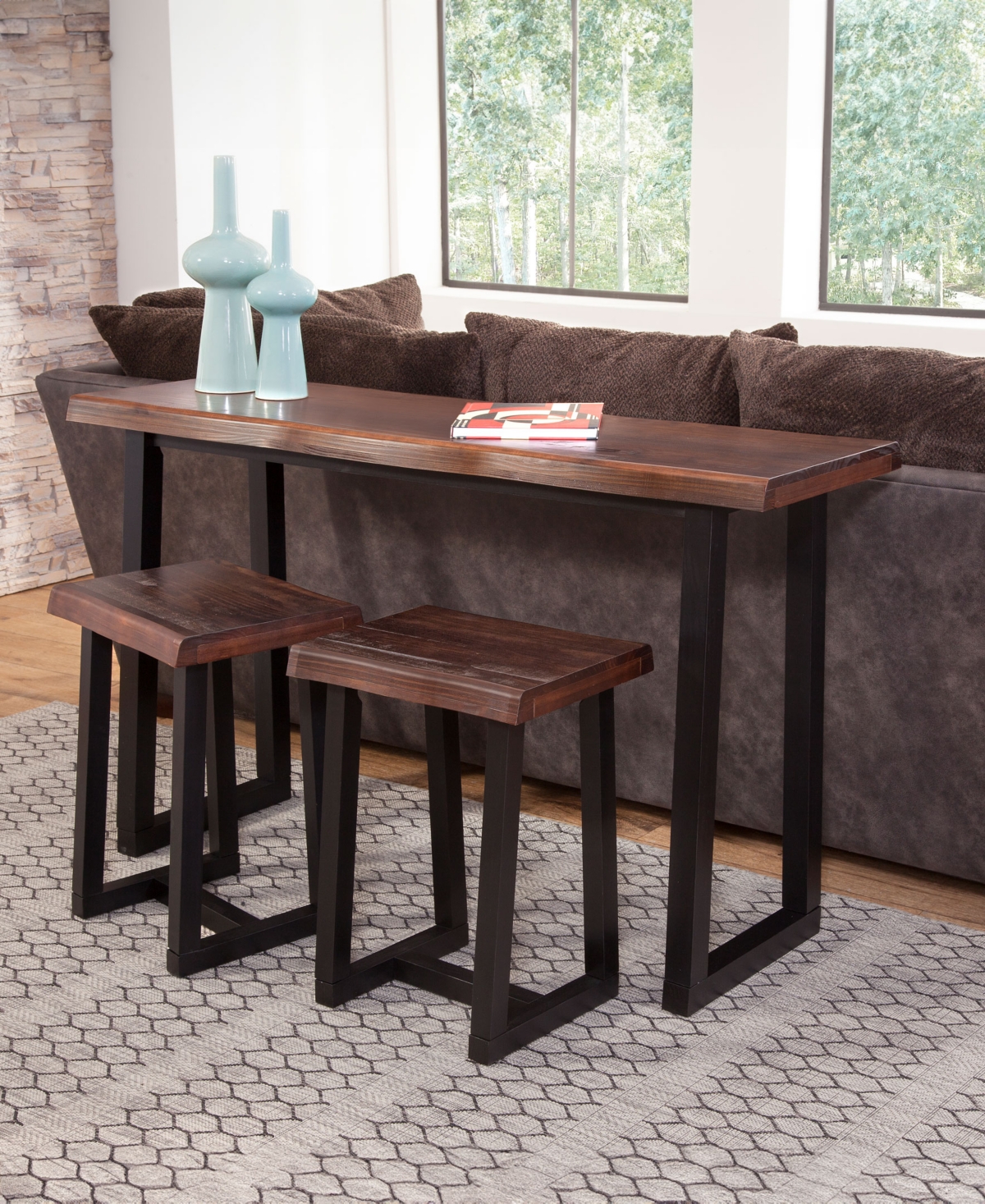 Steve Silver Jennings Live Edge Wood Sofa Bar Table - Ebony
