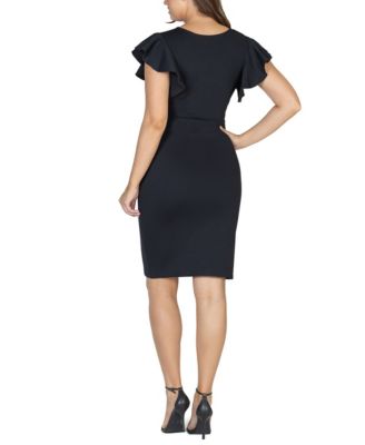 Women's V-neck Ruffle Sleeve Knee Length Dress
