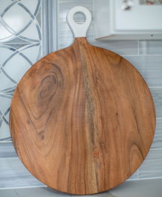 Wood Plus White Collection Acacia Wood Round Charcuterie Board, Large