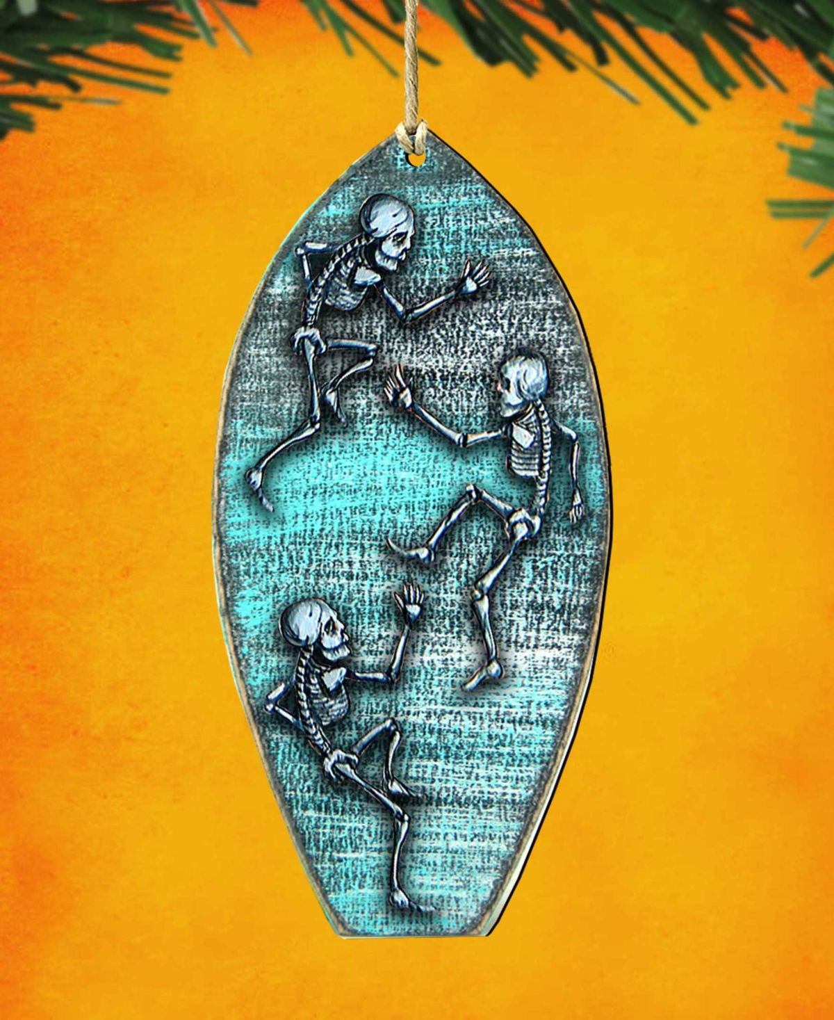 Shop Designocracy Holiday Wooden Ornaments Halloween Skeletons Surfboard Home Decor Set Of 2 G. Debrekht In Multi Color