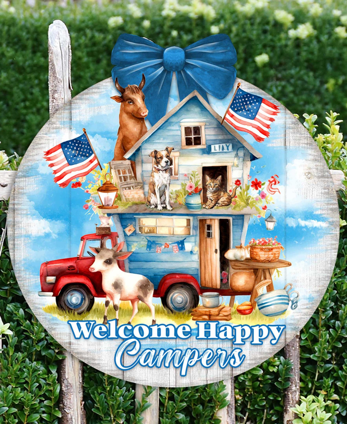 Shop Designocracy Holiday Wooden Door Hanger Welcome Sign Welcome Happy Campers Sign G. Debrekht In Multi Color