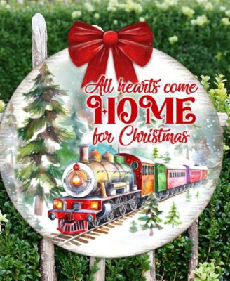 All Hearts Come Home for Christmas Wooden Door Decor Welcome Sign G. DeBrekht