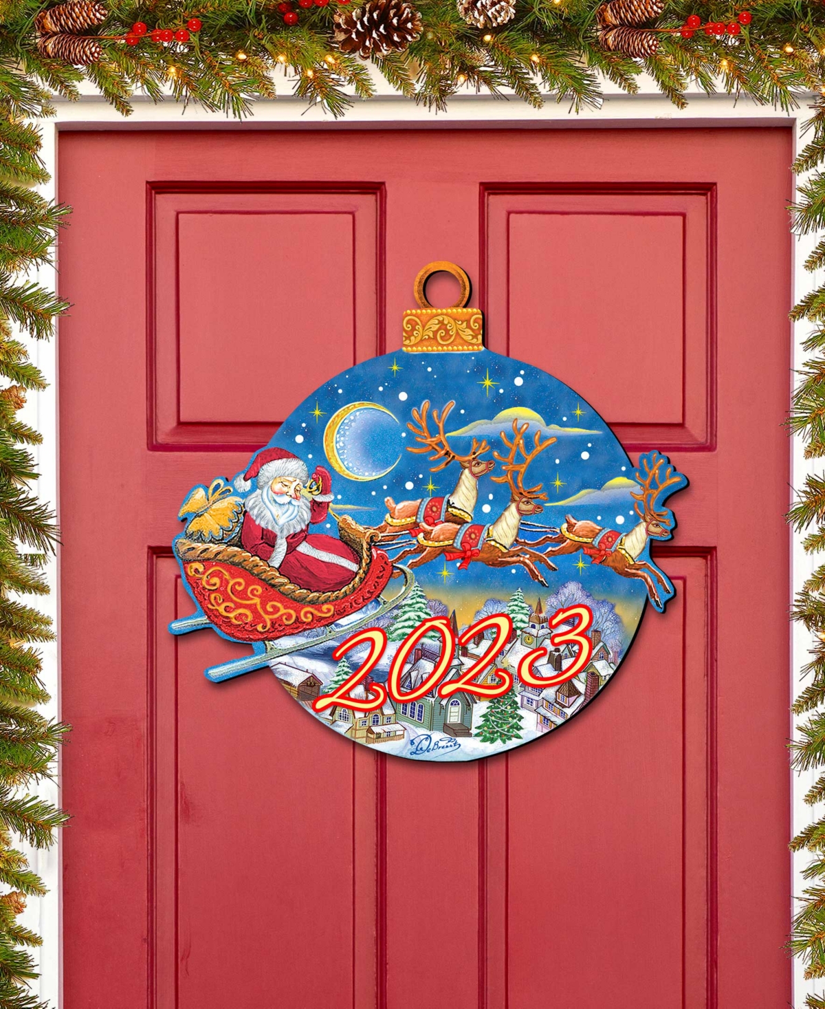 Shop Designocracy 2023 Dated Up Up And Away Christmas Wooden Door Decor Wall Decor G. Debrekht In Multi Color