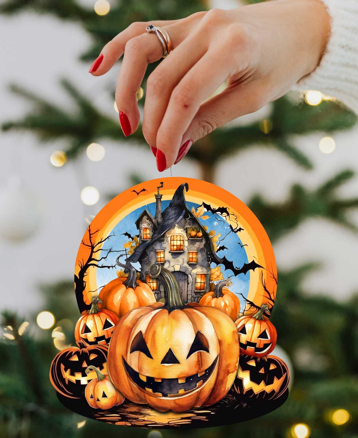 Shop Designocracy Holiday Wooden Ornaments Haunted House Home Decor G. Debrekht In Multi Color