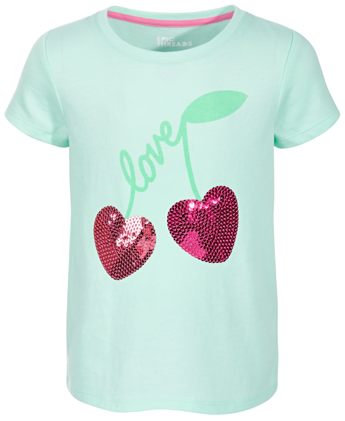 Epic Threads Little Girls Short-sleeve Flip-sequin Cherries Graphic T-shirt, Created For Macy's In Tea Green