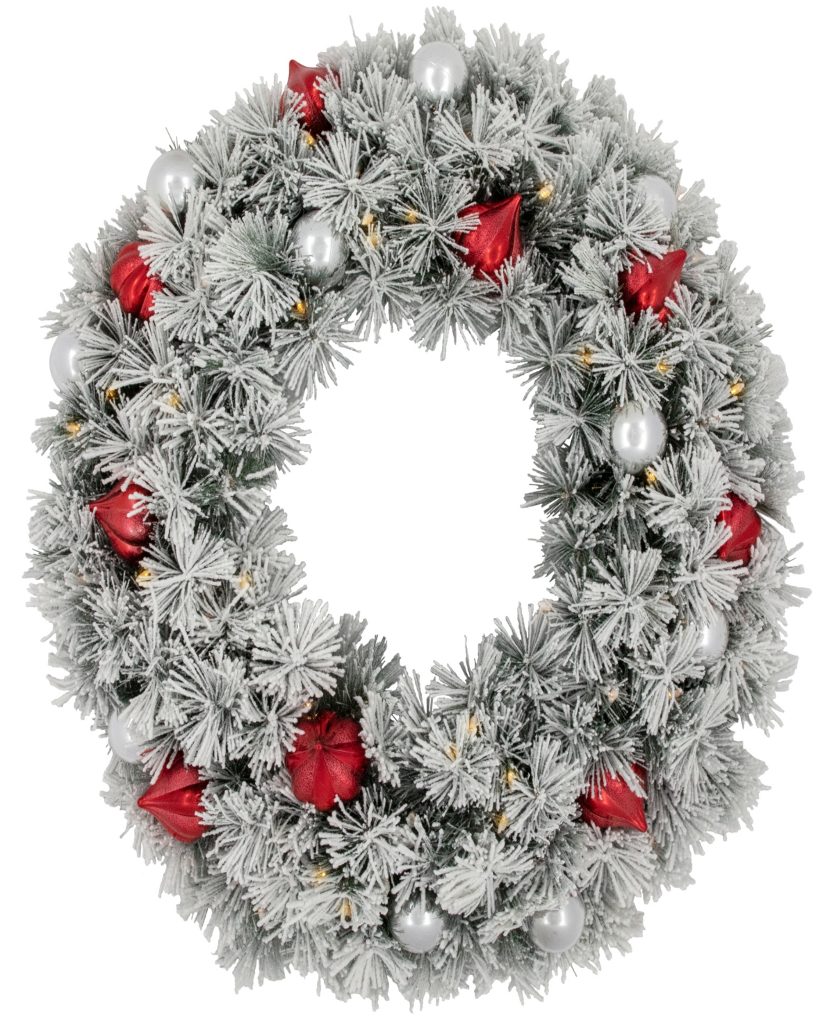 Northlight Pre-lit Snowy Bristle Pine Wreath With Timer, 24" Warm Light Emitting Diode Lights In Green